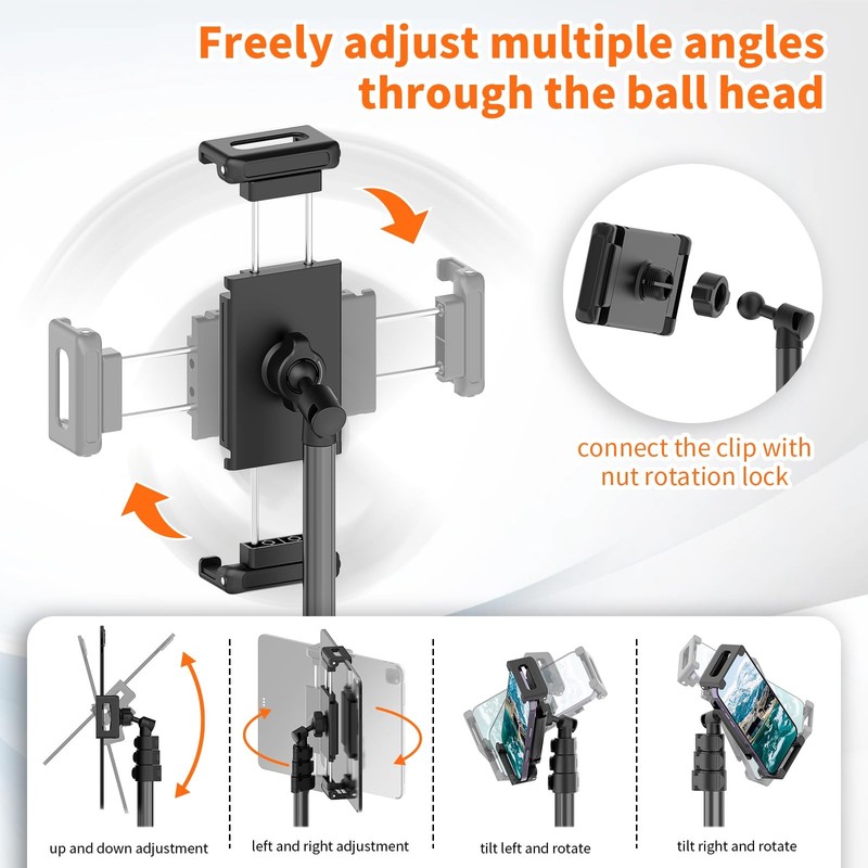 XXZU 72in Tablet Floor Stand Tripod,Tablet Stand Floor with 360° Ball Head,Heigh gallery