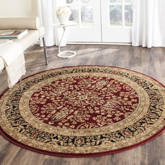 Lyndhurst 10′ Round Area Rug – Red & Black, Traditional, Easy Care, Non-Shedding