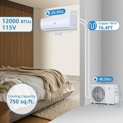 12,000 BTU Mini Split Air Conditioner & Heater, 21 SEER2, R454B Inverter Ductles