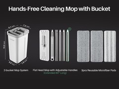 Flat Mop System with Wringer Bucket, White, Microfiber Floor Cleaning Set for…