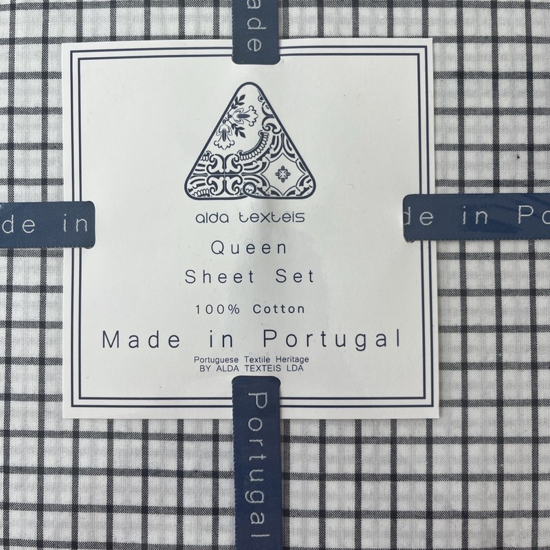 ALDA Texteis~QUEEN SHEET SET~Made In Portugal~100% Cotton~white/black~4 pcs~NWT~