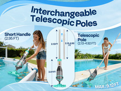 Cordless Pool Vacuum with Telescopic & Extension Poles 9.12ft, 18.5 GPM Suction