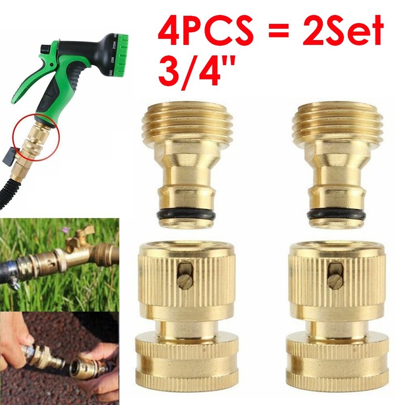 4Pcs 3/4 Garden Hose Quick Connect Water Brass Female Male Connector Coupler