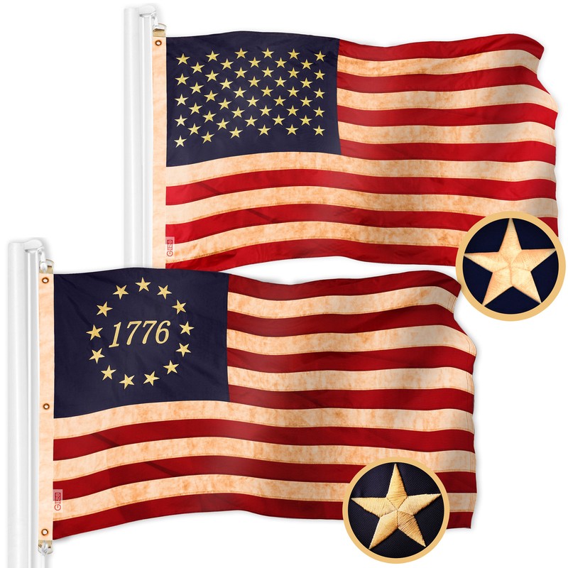 American USA Tea-Stained Flag & 1776 Tea-Stained Flag 6×10 Ft Both Emb 420D Poly