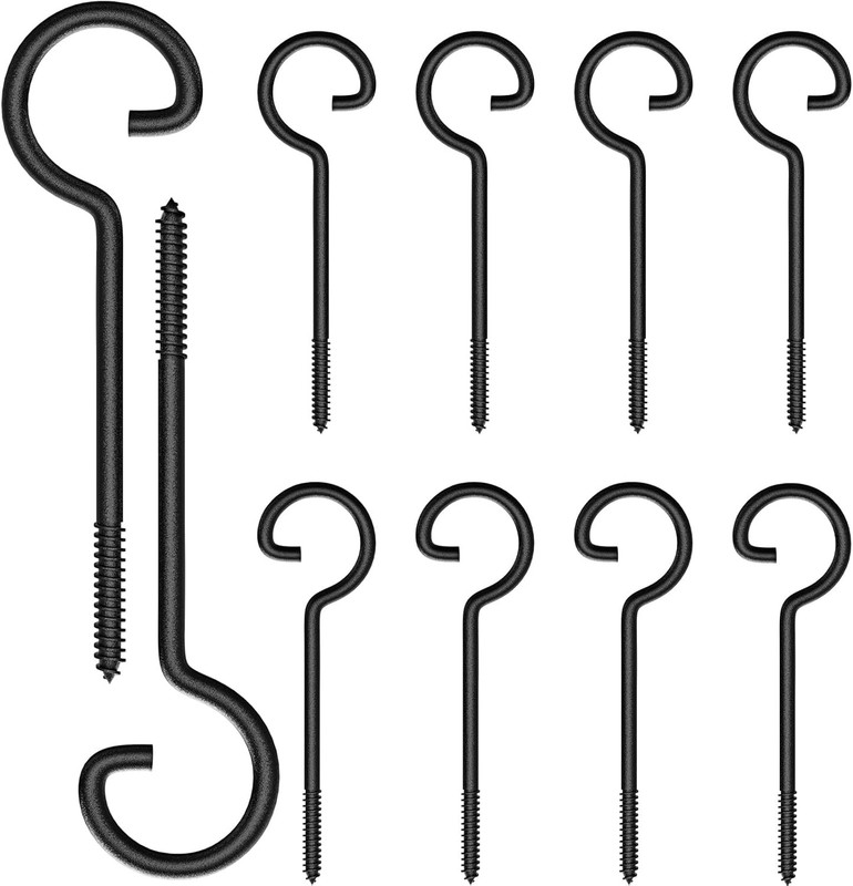 10Pcs Black 6in Rustic Metal Screw-in Ceiling Hooks, 35 lbs Capacity, 10 Count