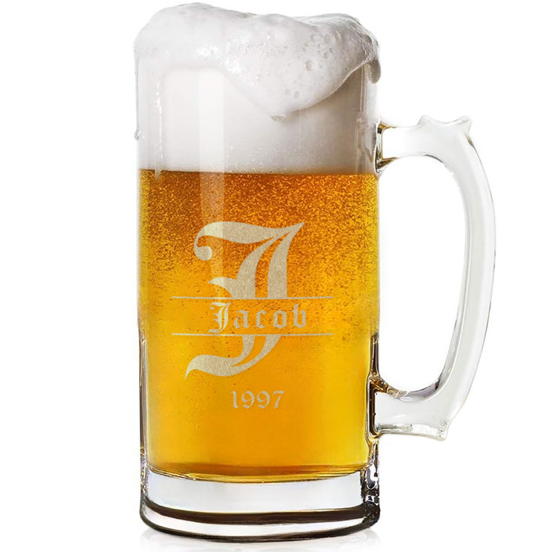 Custom Glass Beer Mug – 16 oz Beer Glass – Engraved Beer Cup Beer Gifts for Men
