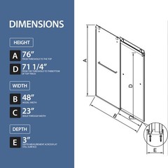 44-48 in.Wx76 in.H Black Shower Door Heavy Duty Matte Black Sliding Door Screen