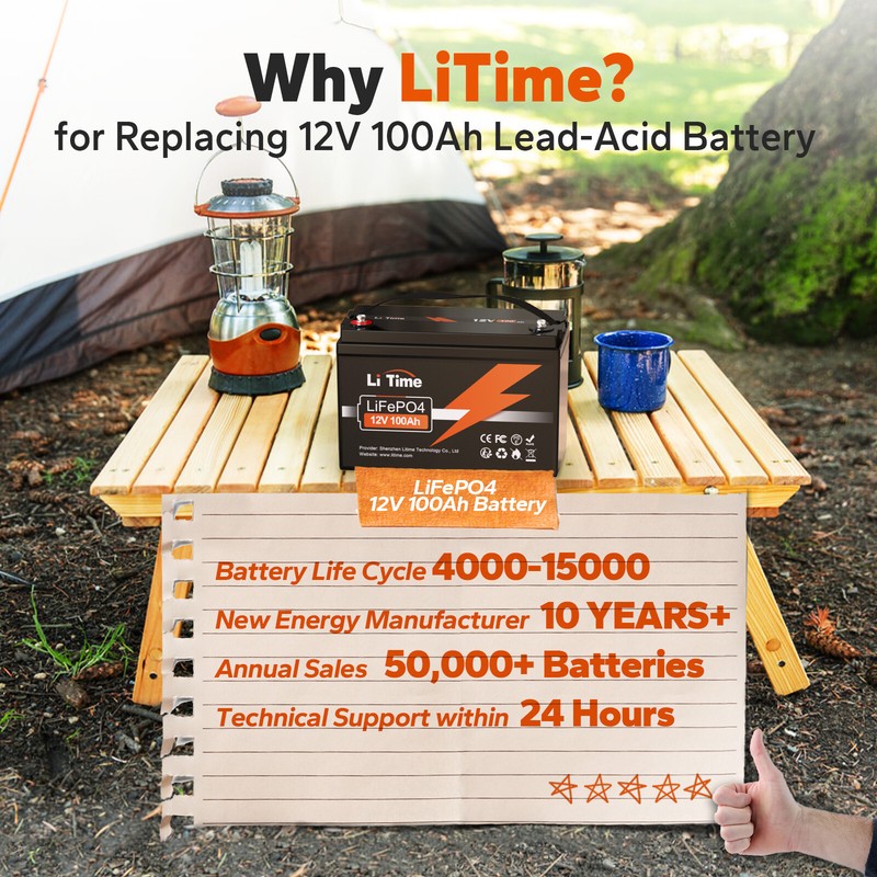 Litime 12V 100Ah LiFePO4 Lithium Battery 100A BMS 4000-15000 Cycles for RV Solar gallery