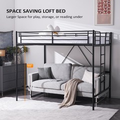 Full Metal Loft Bed Frame for Kids Adults Teens Space-Saving Design Black