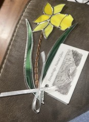 Stained Glass Floral Suncatcher Window Hanging Ornament, Yellow Green Brown