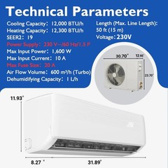 🔵12000 BTU Mini Split AC/Heating System Air Conditioners Cools Up to 750 Sq. Ft