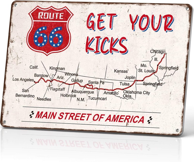 Vintage Route 66 Metal Sign – «Main Street of America» Get Your Kicks Highway Ma