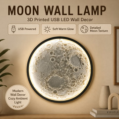 3D Printed Moon Wall Lamp with USB LED Light – Illuminated Lunar Wall Decor