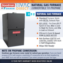 80K BTU 80% Natural NG or Propane LP Goodman Gas Furnace 1 Stage, Multi-Position