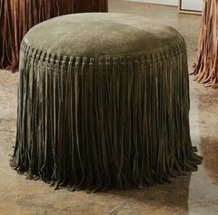 Premium Real Leather Suede Ottoman Pouf with Western Fringe Living Room Hall Roo