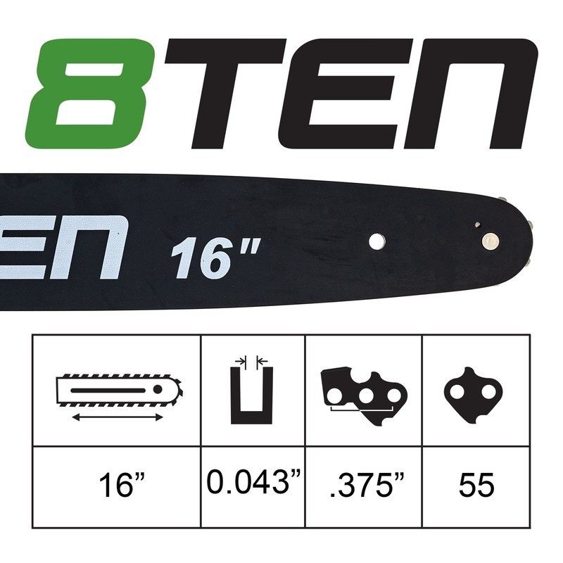8TEN 16" Chainsaw Guide Bar .043 3/8LP 55DL Chain for Stihl 017 009 018 023 020 gallery