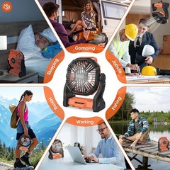 Ventilador portátil de camping 5200 mAh con luz LED, silencioso y recargable