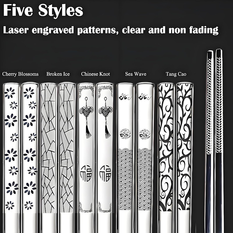 Stainless Steel Chopsticks 5 Pairs Metal Chopsticks Reusable Dishwasher Safe Squ gallery