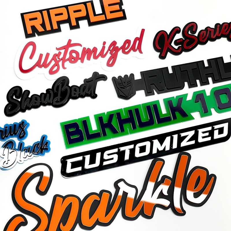 Customized Car Acrylic Emblem Badge MULTI COLOR Custom Text Names