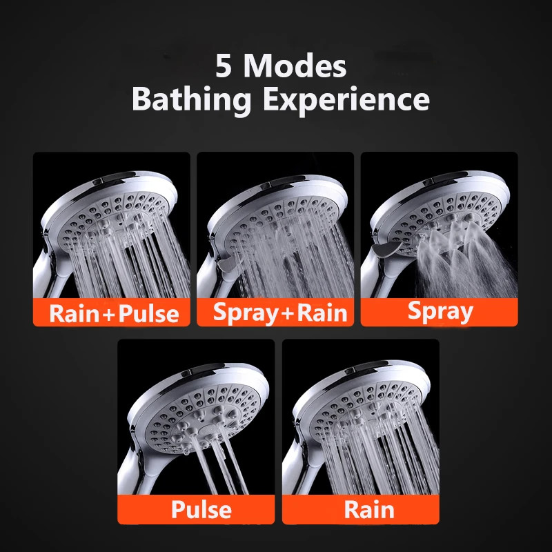 High Pressure Shower Head 5 Settings Handheld Shower Heads Spray With 5 FT Hose gallery