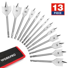 WORKPRO 13-Piece Spade Drill Bit Set in SAE Paddle Flat Bits for Woodworking New