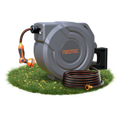 Upgraded Retractable Garden Hose Reel Wall Mount 1/2-IN 130-FT Water Hose NEOTEC