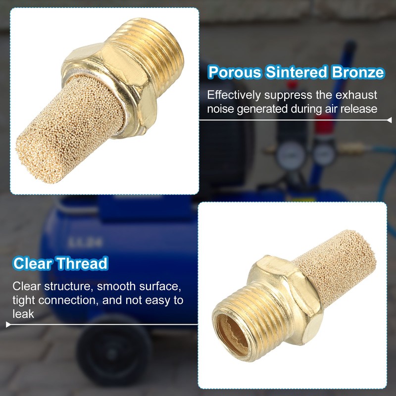 3 Pcs 1/4" PT Brass Pneumatic Muffler, Protruding Sintered Filters Golden gallery