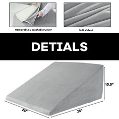 Velvet Wedge Pillow Cover Zipper Removable 25x25x10.5 Inch Light Grey