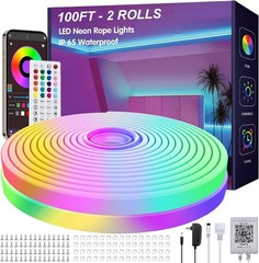 100Ft LED Neon Rope Lights with App Control, Waterproof for Indoor/Outdoor Decor