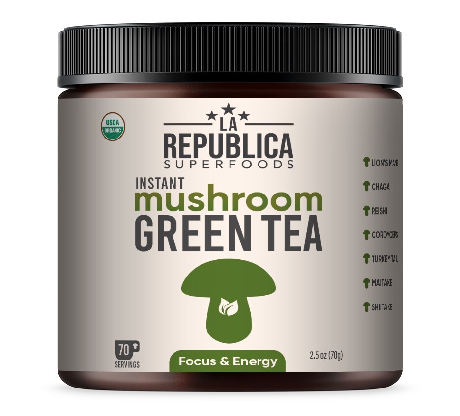La Republica USDA Organic Mushroom GREEN TEA (Full-Fruiting Bodies) 70 Servings