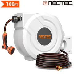 5/8 in X 100 Ft Retractable Garden Hose Reel , Wall Mounted, 9-Function Sprayer