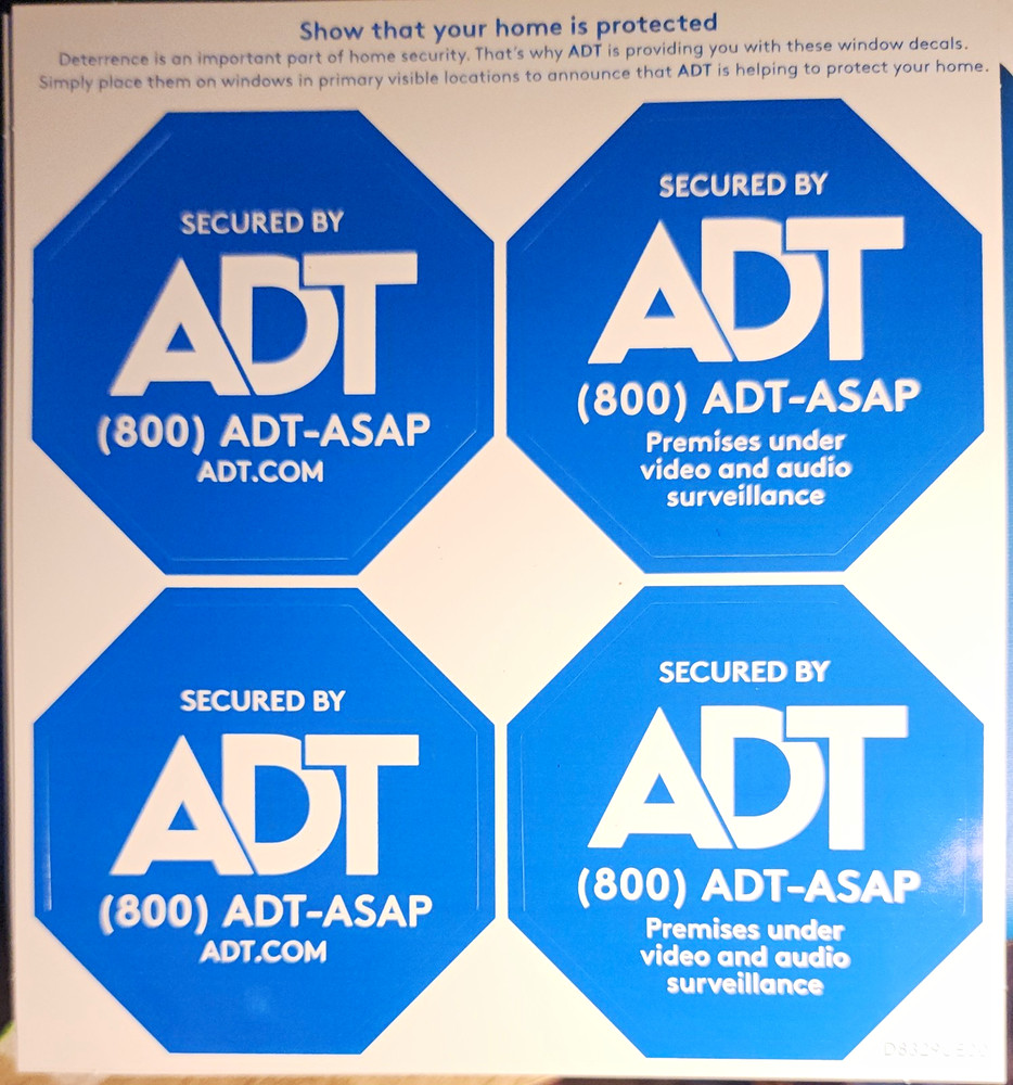 ADT Security Window Decals Blue Octagon 4in Vinyl Self-Adhesive 4pk