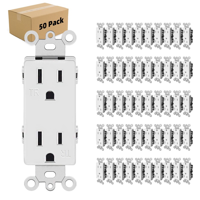 50 Pack Outlet Decora Duplex Receptacle, 15 Amp, 125 Volt, Tamper Resistant