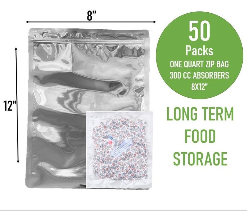 NO STOCK1 Quart Mylar Bags Zip Seal Reusable Food Storage+300CC Oxygen Absorbers