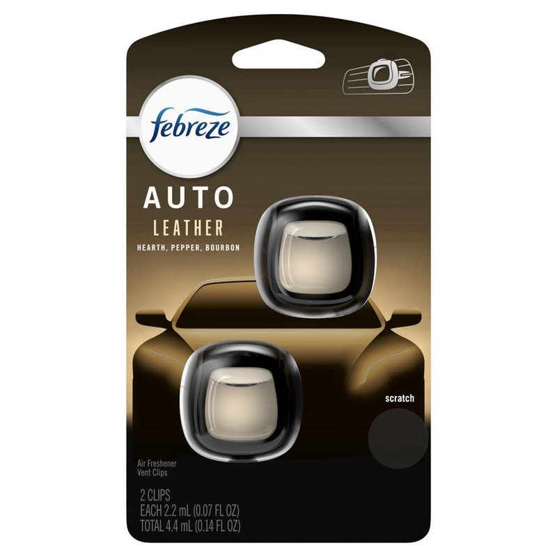 Febreze Car Vent Clip Air Freshener Odor Eliminator Up to 30 Days Leather Scent