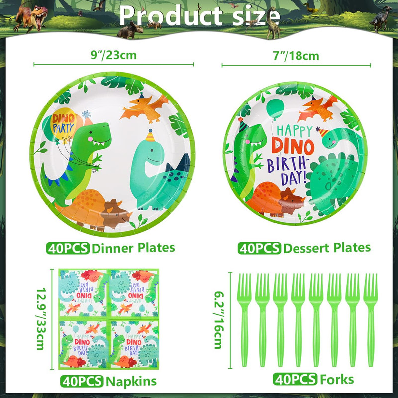 160 Pack Dinosaur Birthday Party Supplies Set Dinosaur Themed Tableware Set Dino gallery