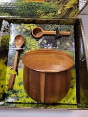 Ryze Acacia Wooden Storage Jar w/Lid Container w/ Spoon & Scoop Mushroom Coffee