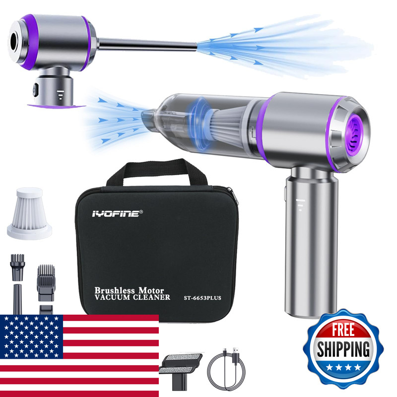 Iyofine Vacuum/Air Duster 80000Rpm Super Power Mini Car Vacuum Cleaner 4-In-1