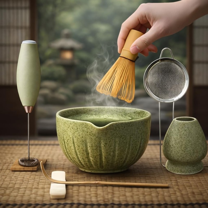 Matcha Whisk Set with Matcha Bowl – Matcha Set Included Electric Frother, Bam…