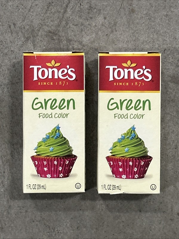 2 bottles Tone’s Green Food Coloring 1 fl. oz. bottle Best by: 05/2026