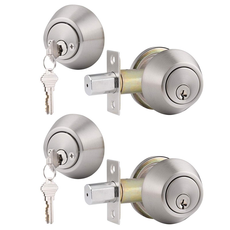 Double Cylinder Deadbolt Door Locks Keyed Alike Both Sides Satin Nickel 2 Pack