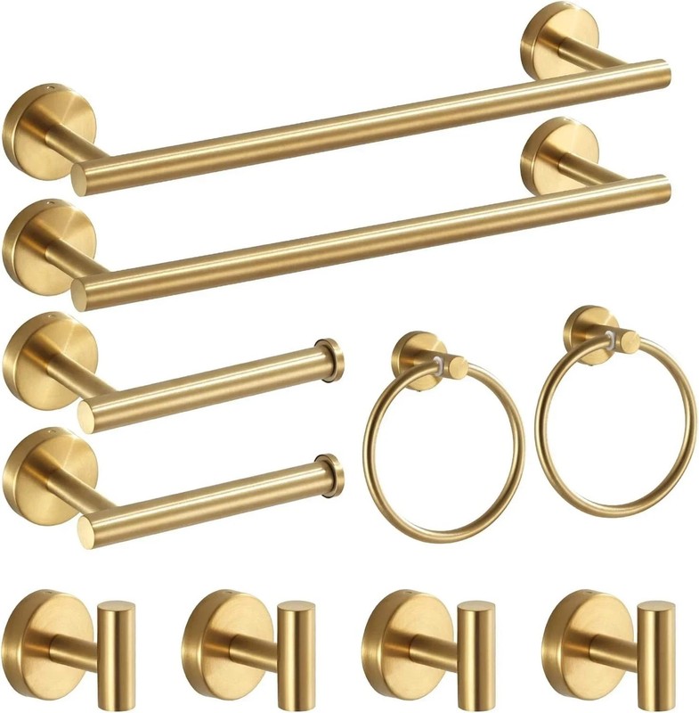 10 Piece Bathroom Hardware Accessories Set with 16″ Towel Bar – Nickel Golden