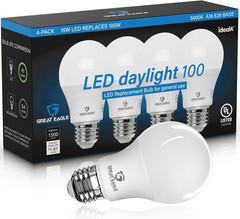 Great Eagle A19 LED Light Bulbs – 100W Equivalent (15W), Daylight 5000K, 1500 Lu