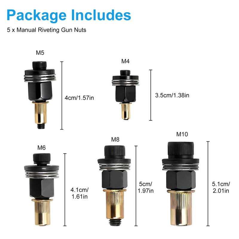 5x Manual Rivet Nut Tool Adapter Carbon Steel Flat Head Threaded Insert Nuts Set gallery