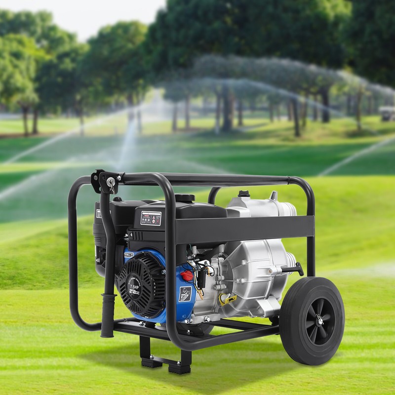 4 Stroke 7.5HP Gasoline Water Pump 3″ Full Trash Water Transfer Pump w/15m Pipe