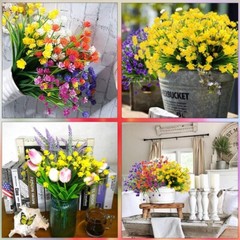12 Bundles Outdoor Artificial Fake Flowers UV Resistant Various Colors lifelike