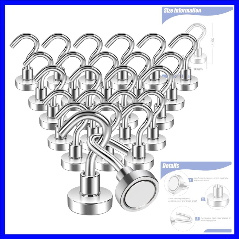 24 Pack Magnetic Hook Heavy Duty, 25lbs Magnetic Hooks for Hanging,Strong Neo…