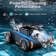 Automatic Pool Vacuum – 180 Min Runtime Robotic Pool Cleaner with Top Handle & F