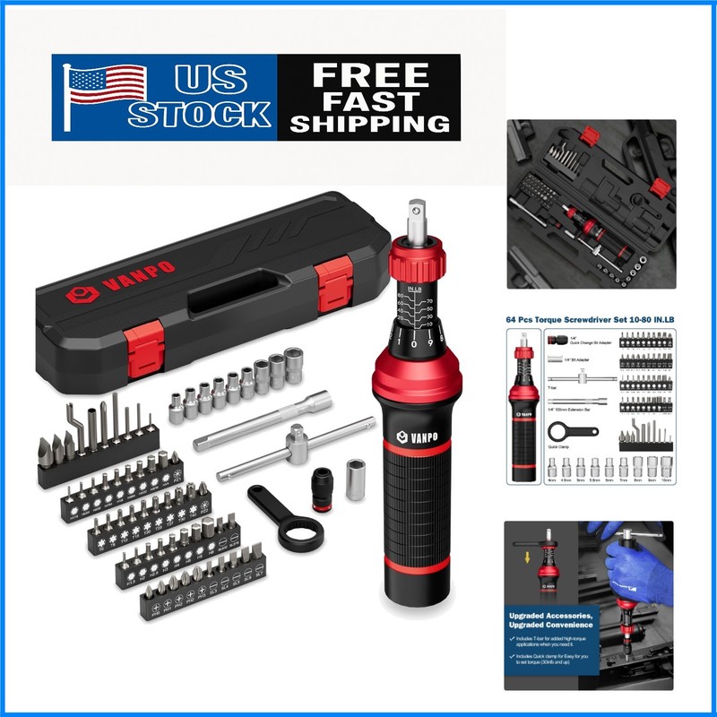 All-in-One 64-Piece Torque Screwdriver Kit 10-80 in-lb for Precision Repairs
