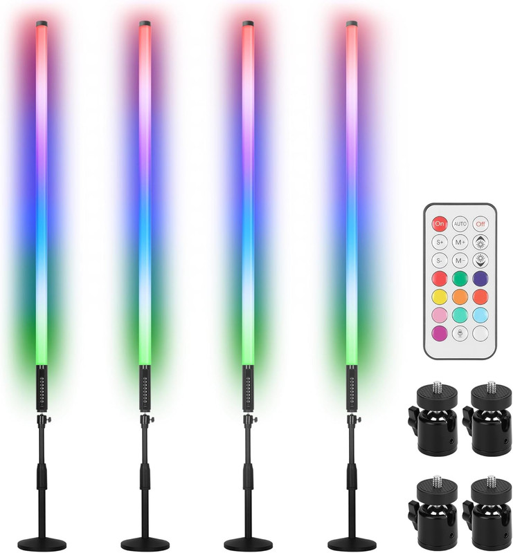 Rechargeable RGB DJ Tube Lights with Stand – 4 Pack for Events & Decor